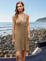 Pocketed Slit V-Neck Sleeveless Dress Casual Dresses - Tophatter Daily Deals