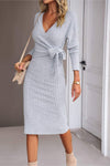 Surplice Neck Tied Ribbed Dress Casual Dresses - Tophatter Daily Deals