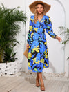 Printed Surplice Long Sleeve Midi Dress Casual Dresses - Tophatter Daily Deals