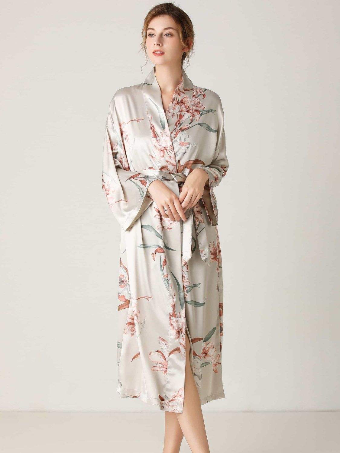 Floral Tie Waist Long Sleeve Robe Sleep Dresses - Tophatter Daily Deals