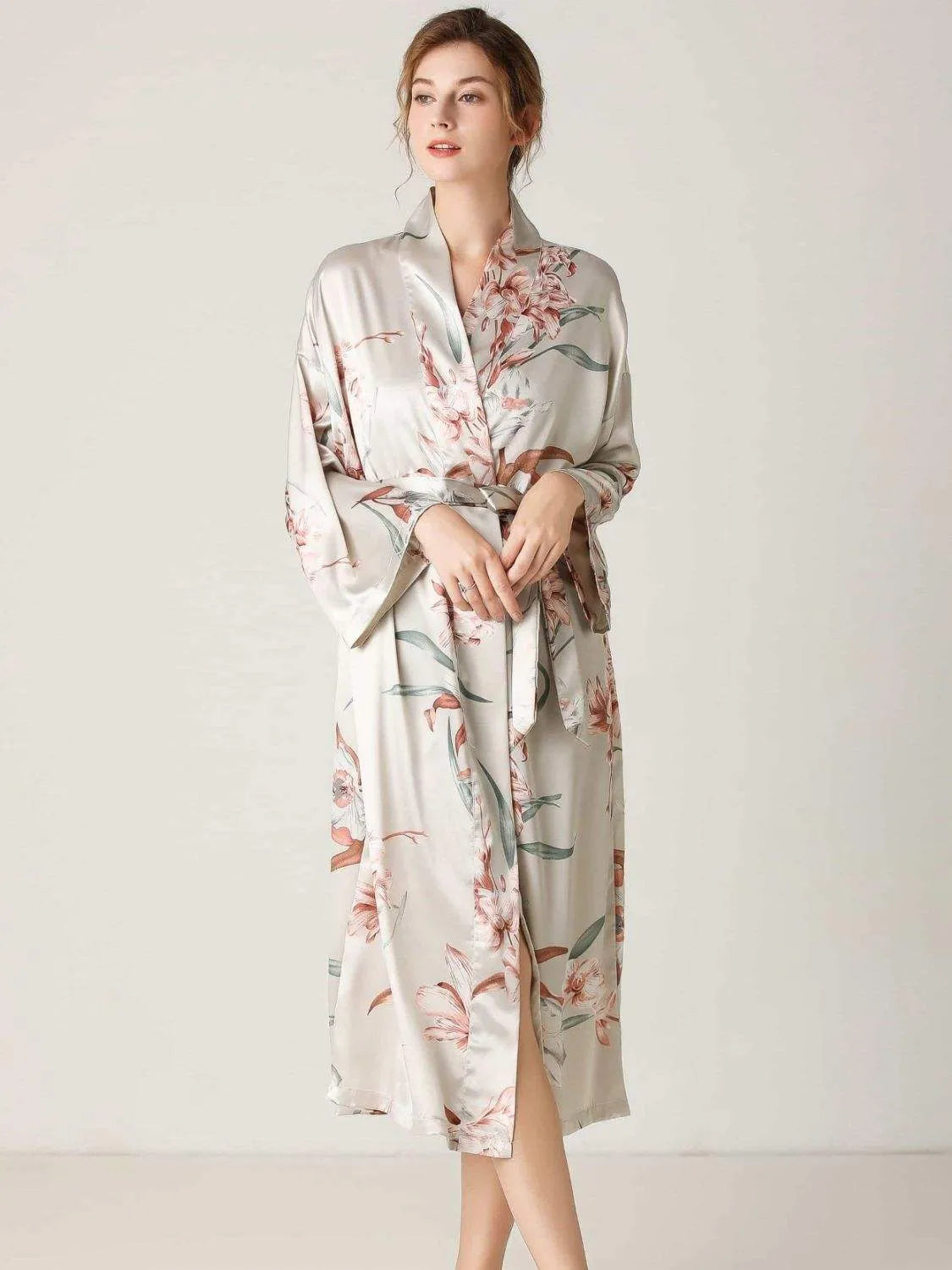 Floral Tie Waist Long Sleeve Robe Sleep Dresses - Tophatter Daily Deals