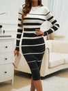 Color Block Round Neck Long Sleeve Midi Dress Casual Dresses - Tophatter Daily Deals