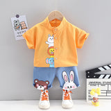 Boys Summer Cartoon Cute Casual Cotton T-shirt Short Sleeve Shorts Suit Orange 0 - Tophatter Daily Deals