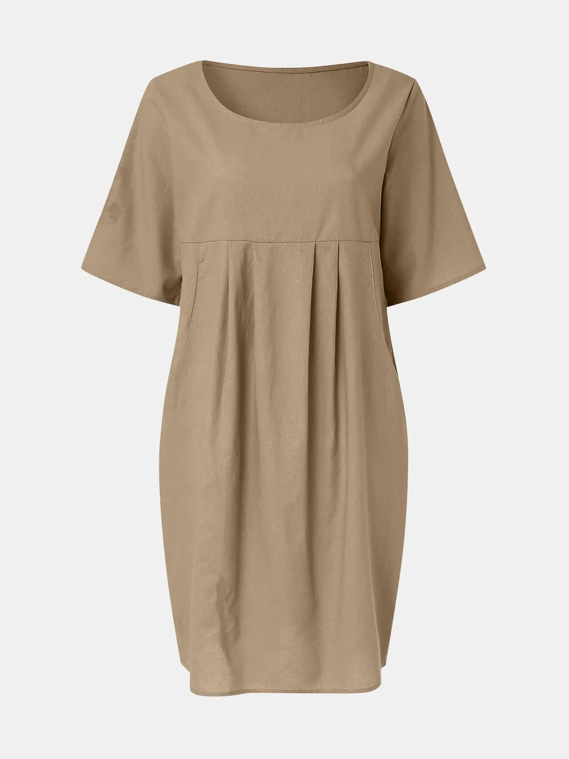 Full Size Round Neck Half Sleeve Dress with Pockets Casual Dresses - Tophatter Daily Deals