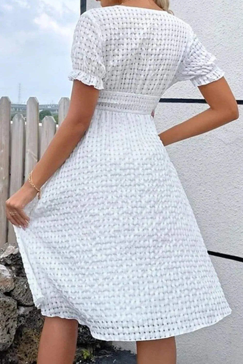 Textured Surplice Short Sleeve Dress Casual Dresses - Tophatter Daily Deals