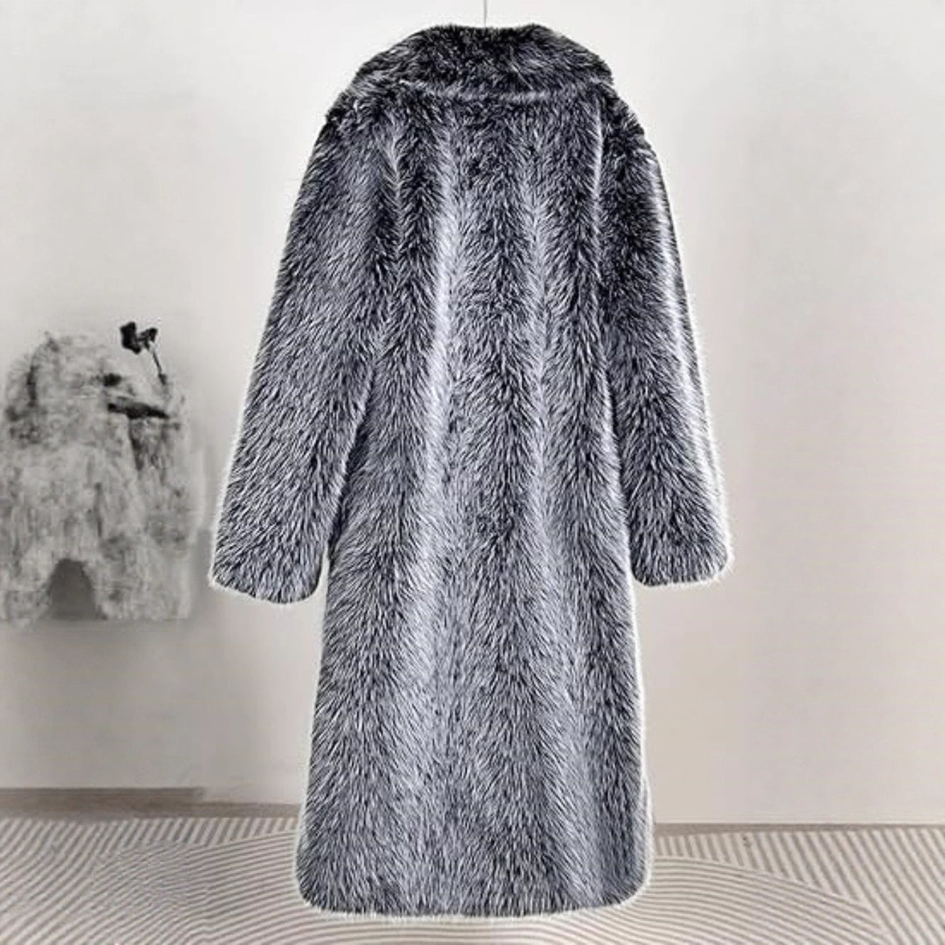 Warm Cozy Women's Long Coat - Notched Lapel, Faux Fur 3D Changing Face Moving Picture Frame - Tophatter Daily Deals