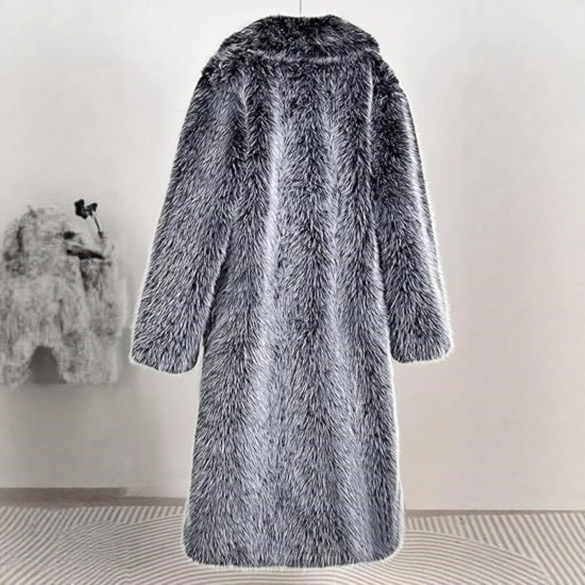 Warm Cozy Women's Long Coat - Notched Lapel, Faux Fur 3D Changing Face Moving Picture Frame - Tophatter Daily Deals