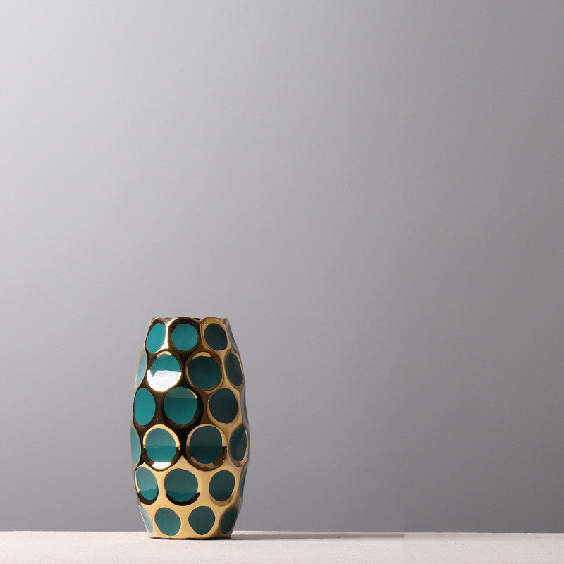 Beautiful Ceramic Gold aqua polka dots Pineapple Vase Malachite Green Large 0 - Tophatter Daily Deals
