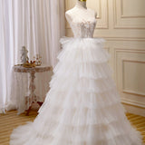 Beautiful Girl Suspender Wedding Dress With Elegant Train Beige One size 0 - Tophatter Daily Deals