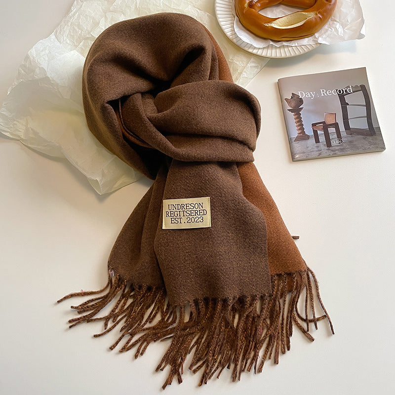 Warm Women Scarf - Reversible Fringed Cashmere Winter Brown - Tophatter Daily Deals