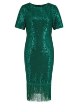 Tassel Sequin Short Sleeve Dress Cocktail Dresses - Tophatter Daily Deals