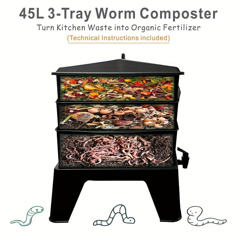 Worm Composting Bin 3-Tier Waste Converter Outdoor > Others - Tophatter Daily Deals