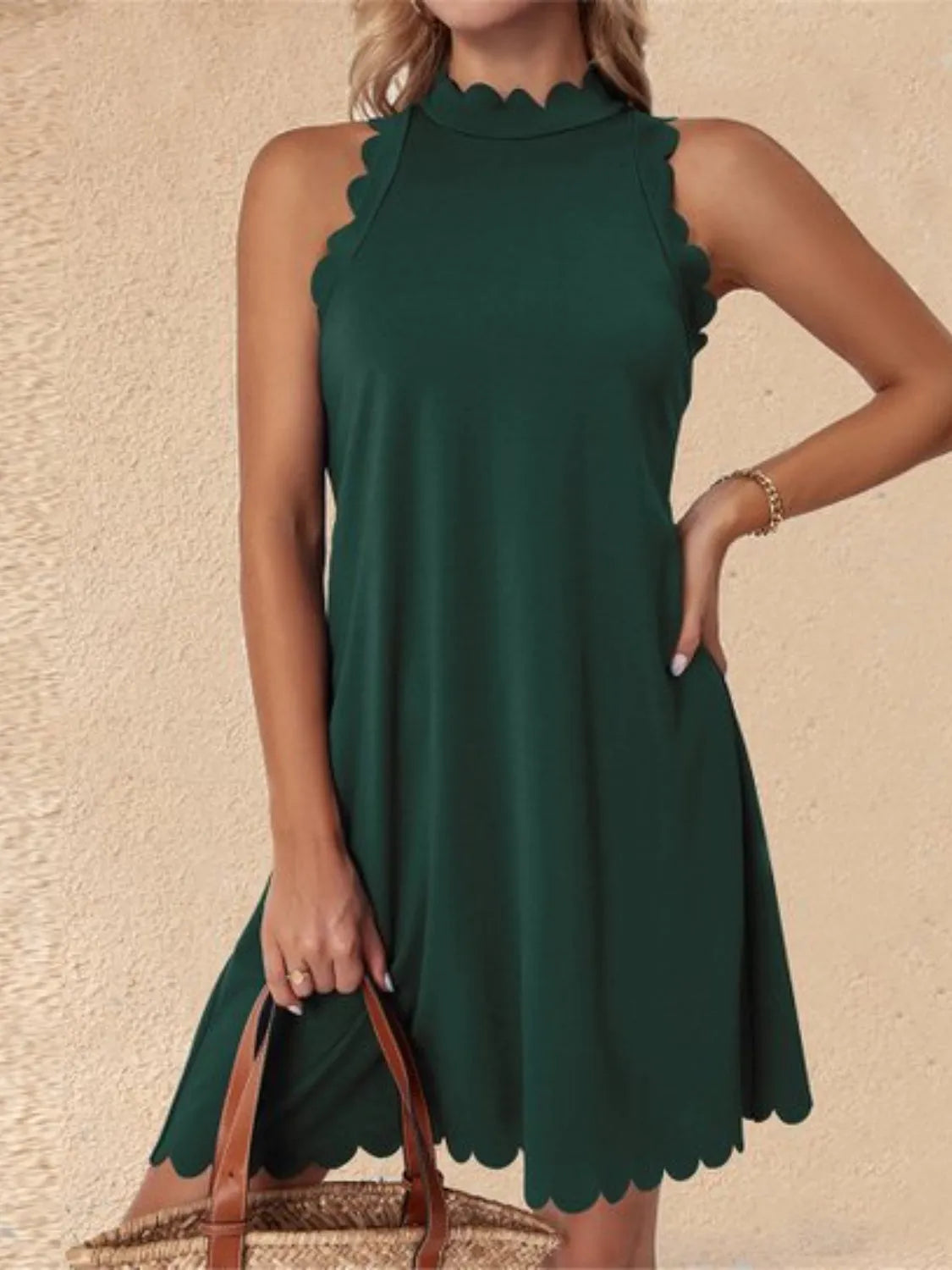 Mock Neck Sleeveless Mini Dress Green Casual Dresses - Tophatter Daily Deals