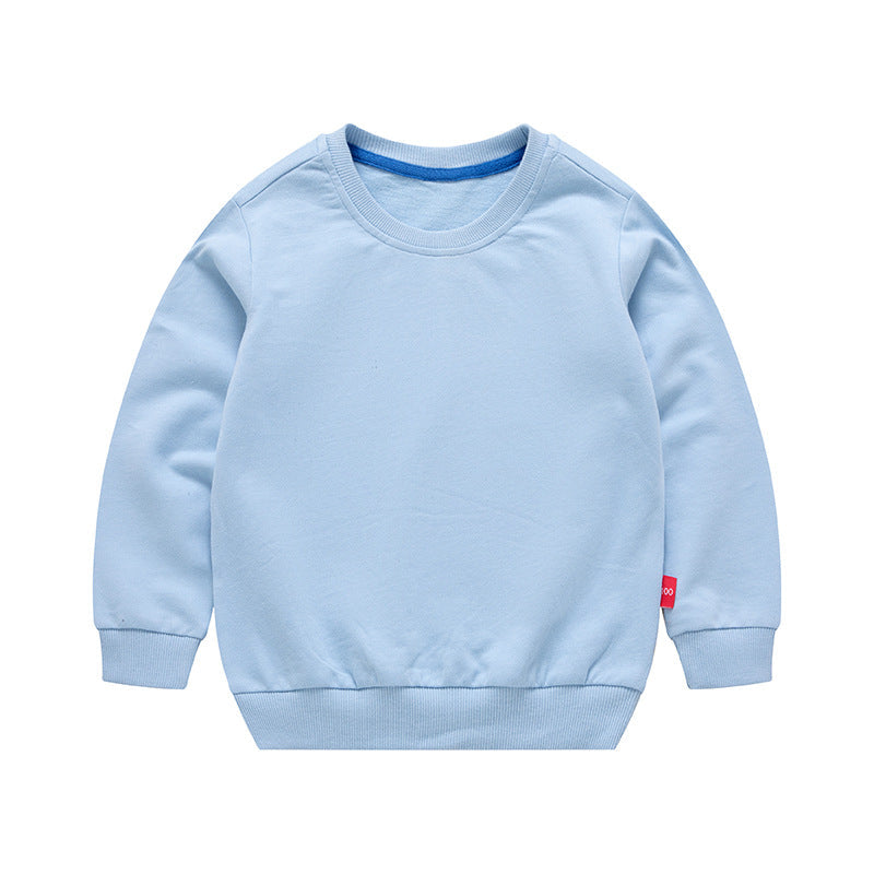 Boys Korean Round Neck Solid Color Loose Long Sleeve Pullover Light Blue 7 - Tophatter Daily Deals