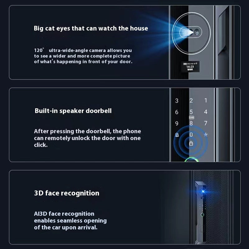 3D Face Recognition Automatic Fingerprint Lock Password Lock Peephole Viewer Smart Lock 0 - Tophatter Daily Deals