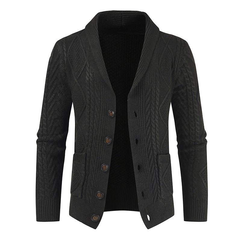 Warm Textured Mens Cardigan - Shawl V Neck, Cable Knit Black 3D Changing Face Moving Picture Frame - Tophatter Daily Deals