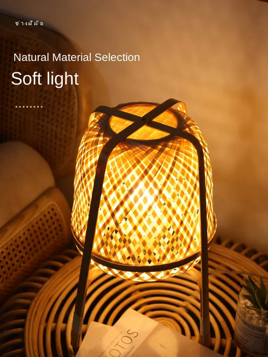 Bamboo Woven Decorative Table Lamp Creative Bedroom Bedside Lamp 0 - Tophatter Daily Deals