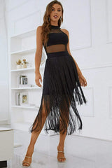 Spliced Mesh Fringe Hem Sleeveless Dress Cocktail Dresses - Tophatter Daily Deals