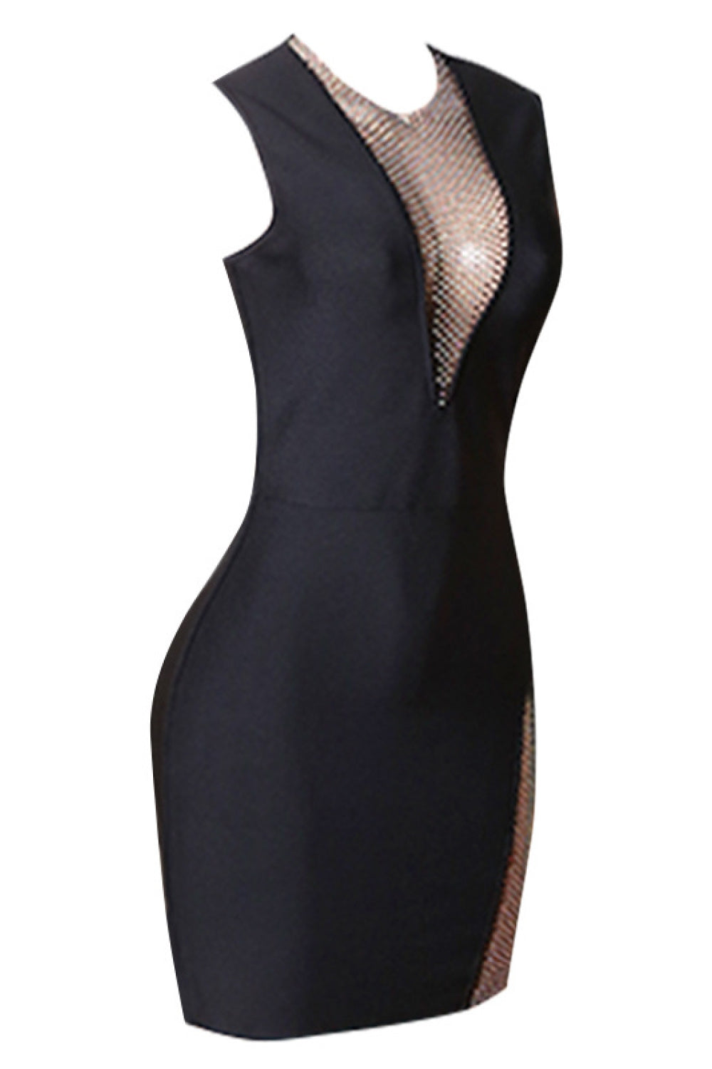 Rhinestone Detail Spliced Mesh Sleeveless Dress - Tophatter Deals