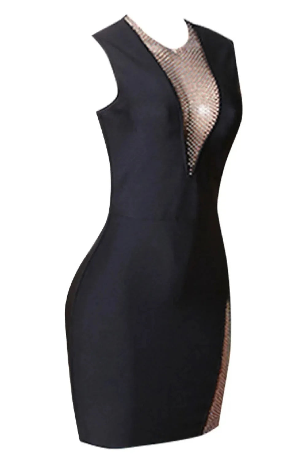 Rhinestone Detail Spliced Mesh Sleeveless Dress Cocktail Dresses - Tophatter Daily Deals