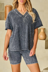 Black Mineral Washed Oversized T Shirt and Shorts Set Loungewear & Sleepwear/Loungewear - Tophatter Daily Deals