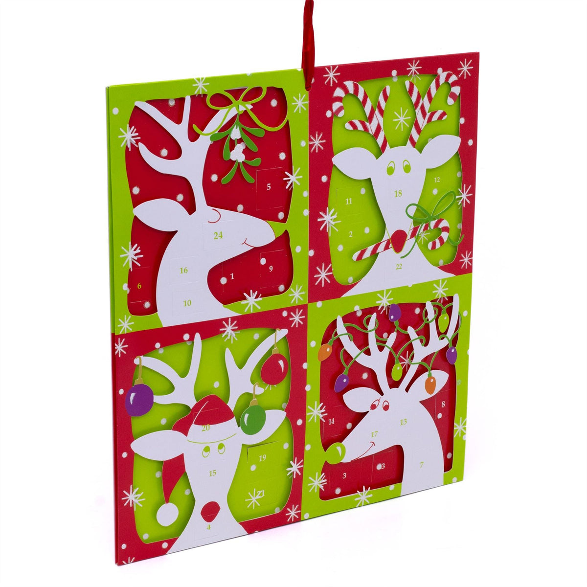 3D Reindeer Christmas Advent Calendar - Glittered Die-Cut with Ribbon, 35.5x39cm Advent Calendar - Tophatter Daily Deals