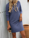 Mandy Striped Round Neck Long Sleeve Mini Dress Dark Blue Casual Dresses - Tophatter Daily Deals