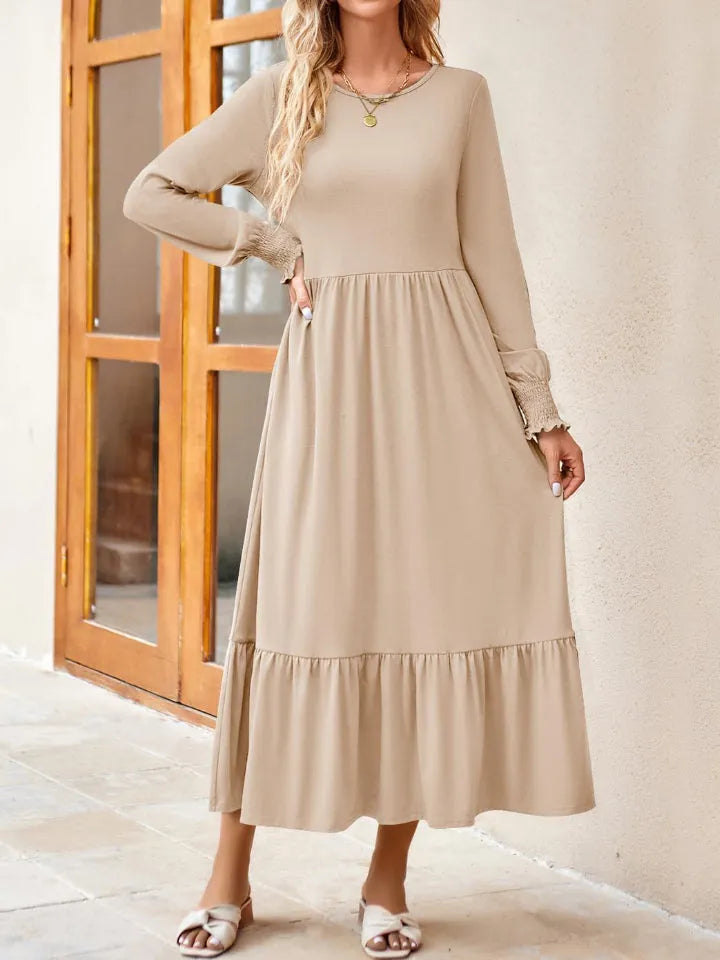 Round Neck Lantern Sleeve Ruffle Hem Dress Casual Dresses - Tophatter Daily Deals