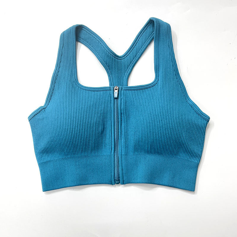 Autumn And Winter New Products Zipper Sports Underwear Women Lake blue bra 0 - Tophatter Daily Deals