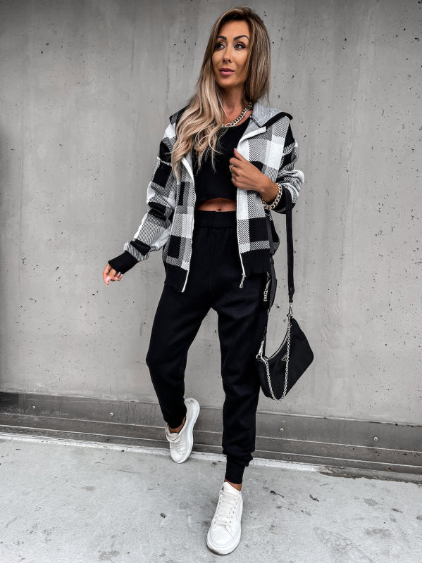 Autumn And Winter New Products Knitted 3-piece Suit Black 0 - Tophatter Daily Deals