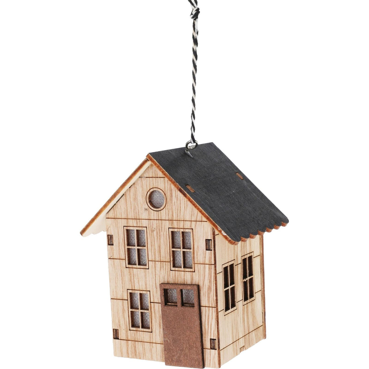 Mini LED Christmas House Bauble | Light-up Wooden Christmas House Tree Ornament Baubles - Tophatter Daily Deals