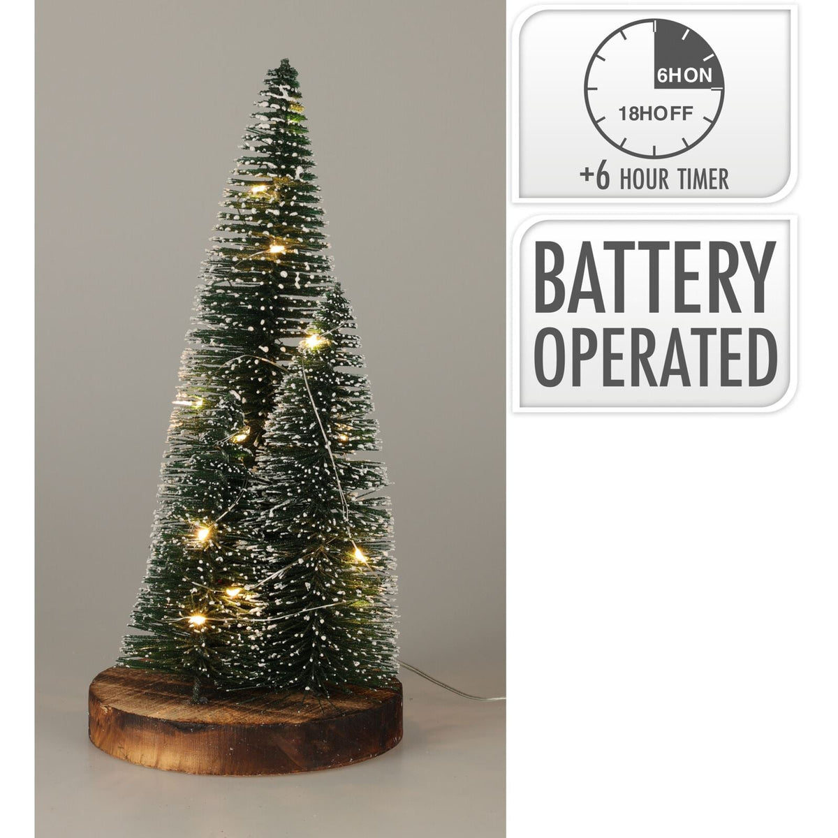 LED Bottle Brush Christmas Trees on Wooden Base | Snowy Green Light-Up Trees LED Light - Tophatter Daily Deals