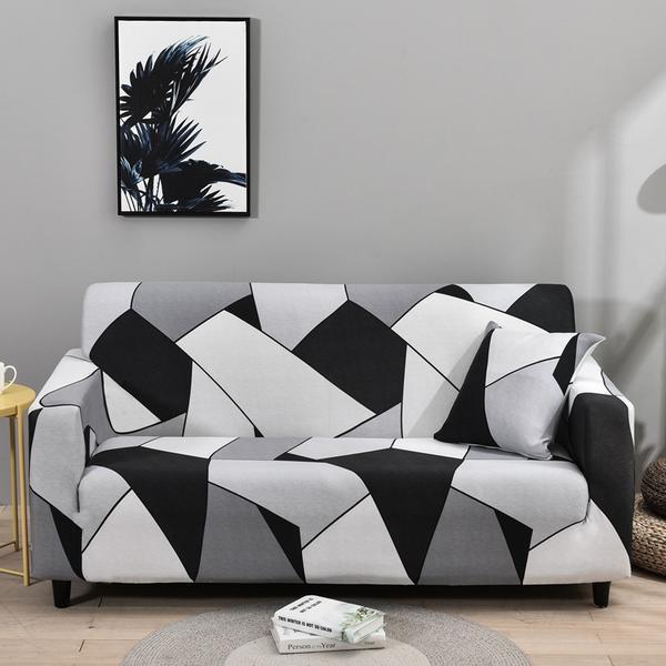 Black Square Black And White Gray Printed Sofa Cover Black and white grey 0 - Tophatter Daily Deals