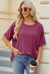 Round Neck Half Sleeve T-Shirt Wine Women's T-Shirts - Tophatter Daily Deals