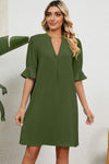 Notched Flounce Sleeve Mini Dress Moss Casual Dresses - Tophatter Daily Deals