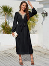 V-Neck Long Sleeve Pleated Dress Casual Dresses - Tophatter Daily Deals