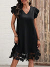 Ruffled V-Neck Cap Sleeve Dress Black Casual Dresses - Tophatter Daily Deals