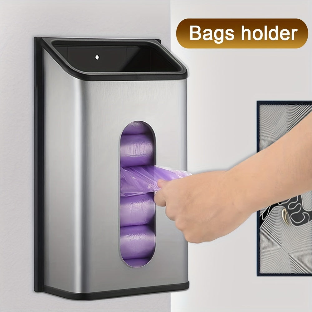 Wall-Mounted Stainless Steel Garbage Bag Dispenser Kitchen Bins - Tophatter Daily Deals