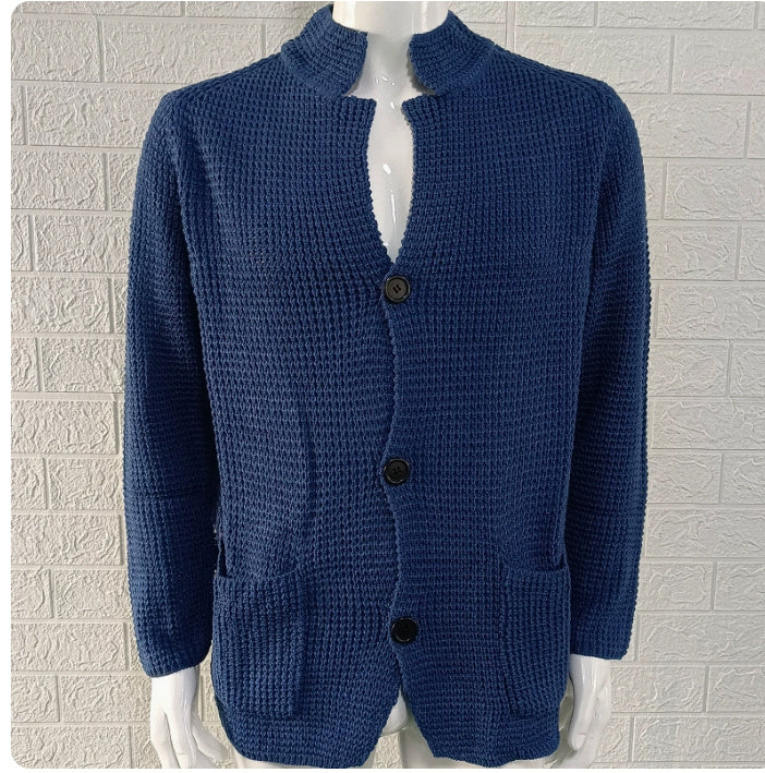 Warm Men's Cardigan - Stand Up Collar, Knitted, Commute Blue L 3D Changing Face Moving Picture Frame - Tophatter Daily Deals