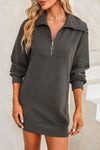 Half Zip Dropped Shoulder Mini Sweatshirt Dress Charcoal Casual Dresses - Tophatter Daily Deals