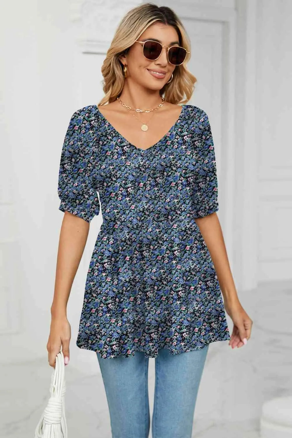 V-Neck Babydoll Blouse Azure Blouses - Tophatter Daily Deals