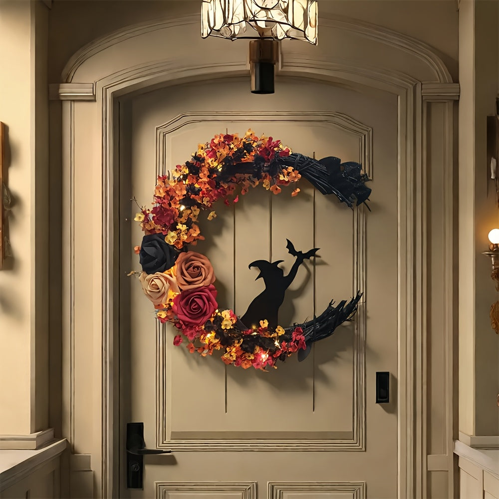 Halloween Witch Cat Moon Wreath Occasions > Christmas > Christmas Wreaths & Garlands - Tophatter Daily Deals
