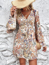 Printed Surplice Neck Flare Sleeve Dress Multicolor Casual Dresses - Tophatter Daily Deals