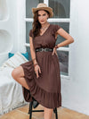 Plus Size Ruffled V-Neck Cap Sleeve Midi Dress Casual Dresses - Tophatter Daily Deals