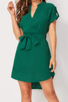 Tied Notched Short Sleeve Dress Casual Dresses - Tophatter Daily Deals