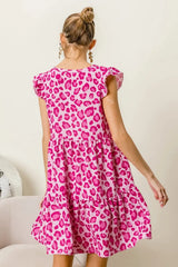 BiBi Leopard Cap Sleeve Tiered Mini Dress Casual Dresses - Tophatter Daily Deals