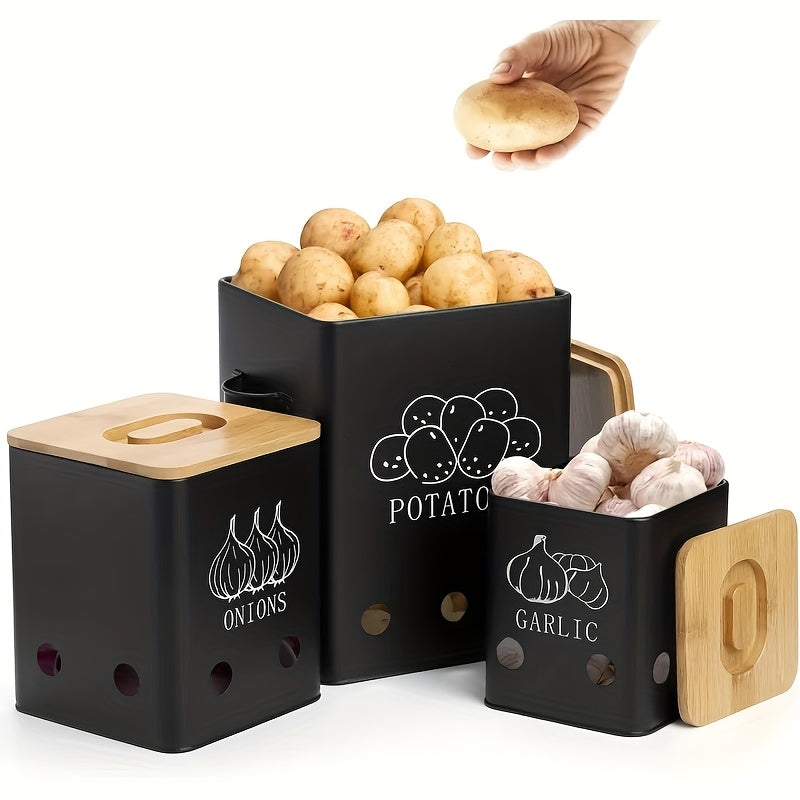 Vegetable Storage Containers with Bamboo Lids (3pcs) - Tophatter Daily Deals