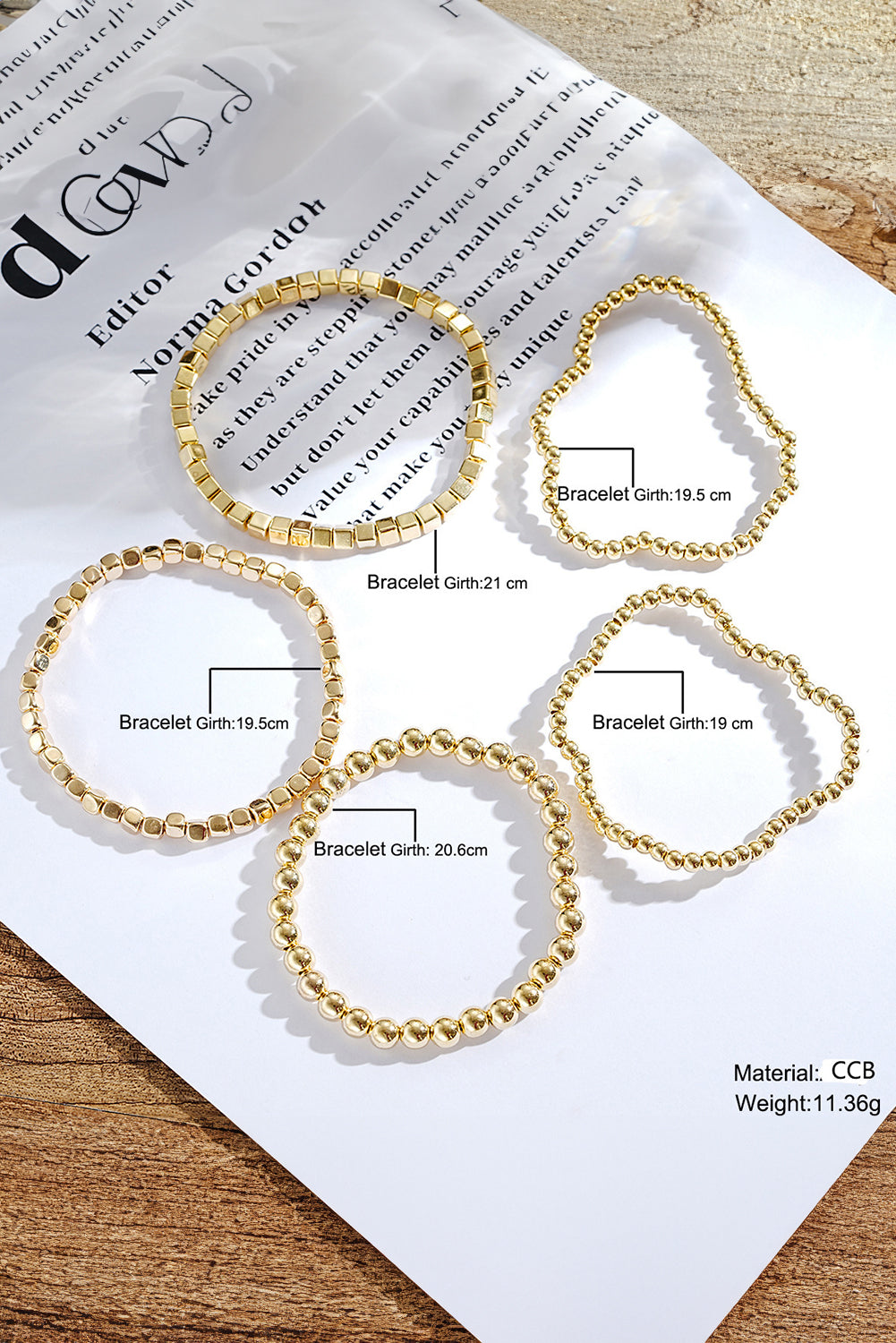 Gold 5Pcs Plated Cube Beaded Bracelet Set Bracelets - Tophatter Daily Deals