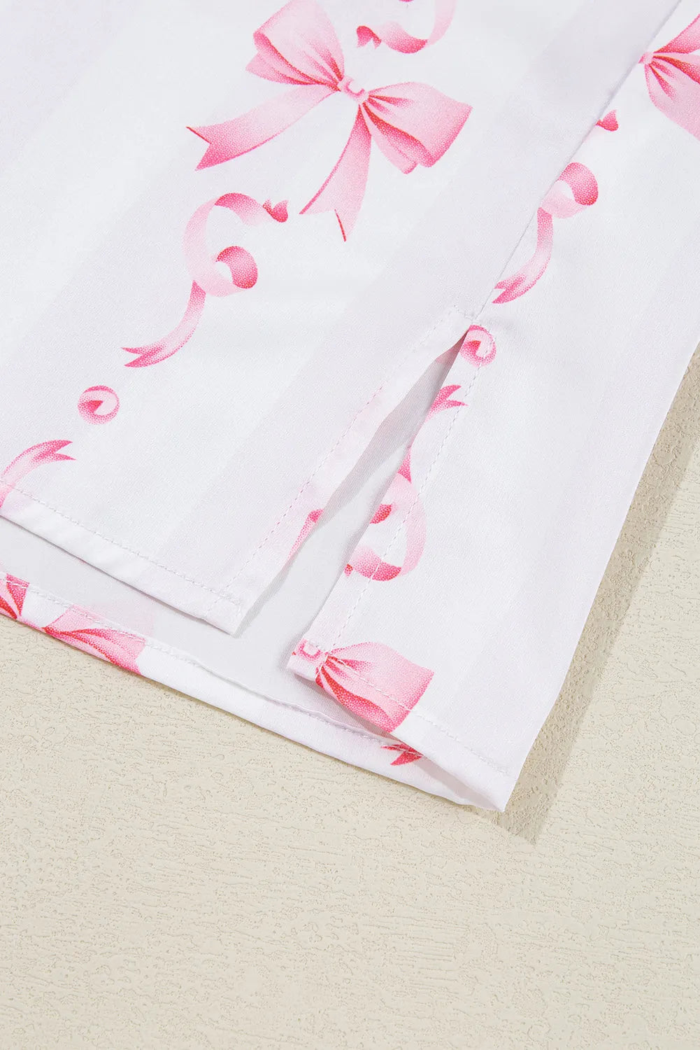 Pink Satin Bow Bell Sleeve Shirt and Ruffled Shorts Pajama Set Loungewear & Sleepwear/Sleepwear - Tophatter Daily Deals