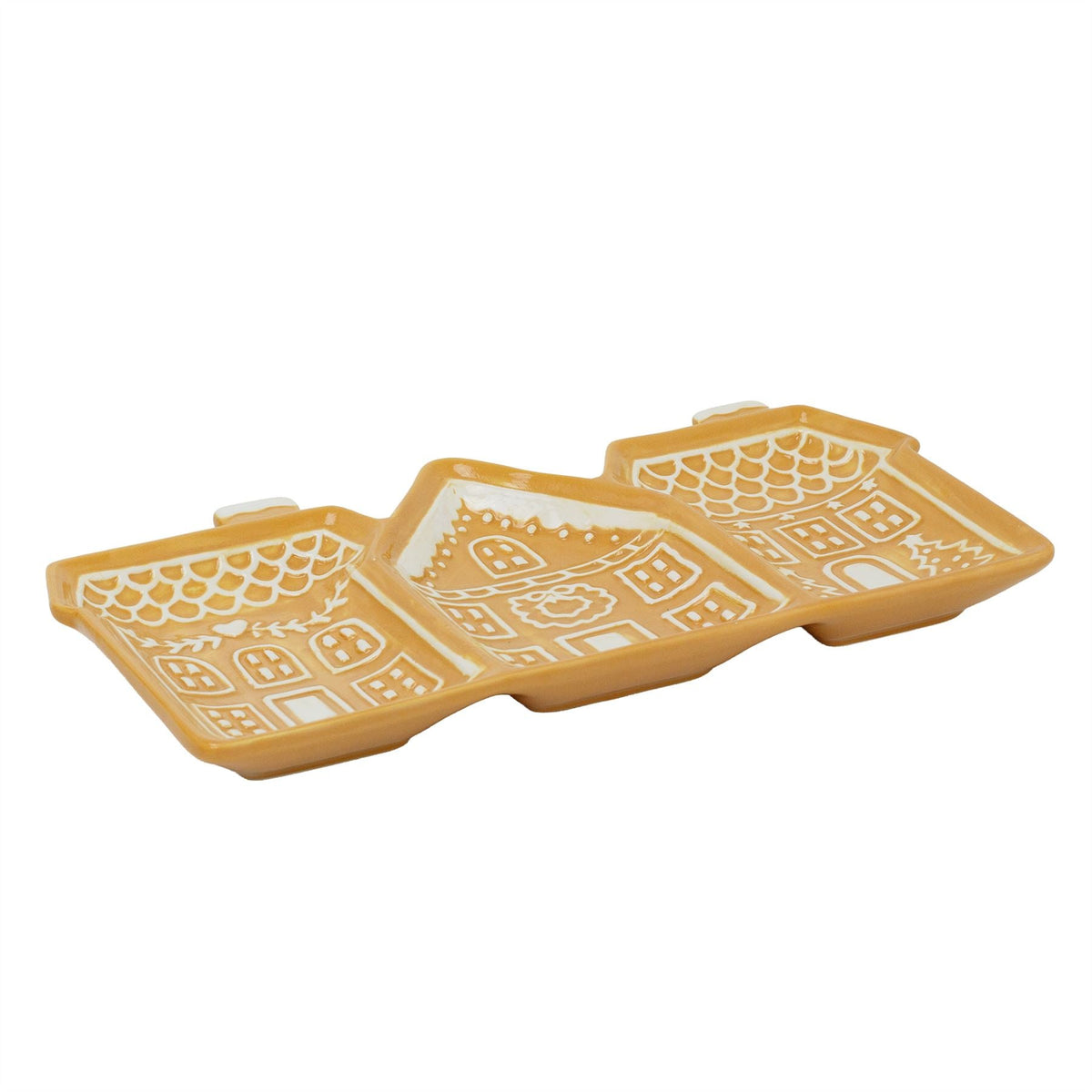 Gingerbread House Trio Ceramic Serving Platter | Christmas Serving Dish - 33cm Party Plates - Tophatter Daily Deals